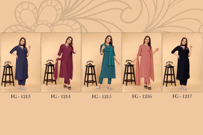 Fg Manohari Pure Bsy Chinnon Kurti With Bottom Dupatta Collection