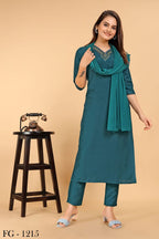Fg Manohari Pure Bsy Chinnon Kurti With Bottom Dupatta Collection