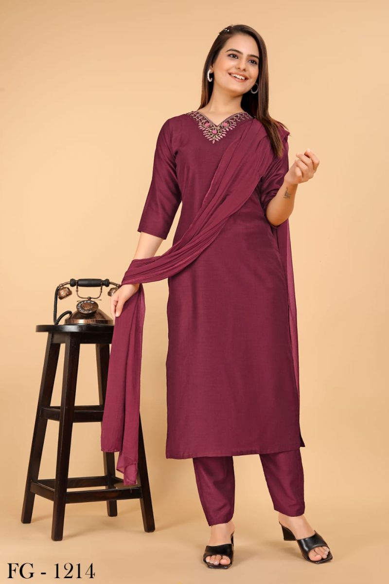 Fg Manohari Pure Bsy Chinnon Kurti With Bottom Dupatta Collection
