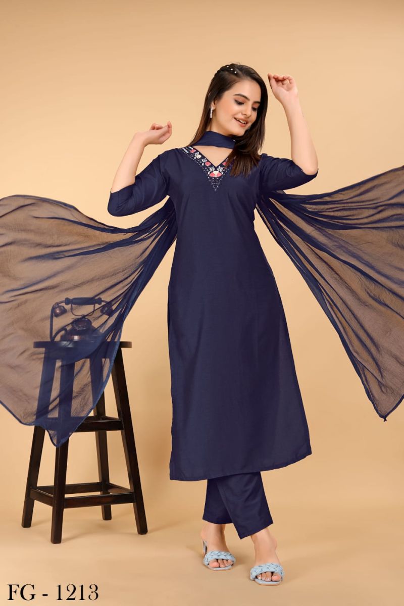 Fg Manohari Pure Bsy Chinnon Kurti With Bottom Dupatta Collection