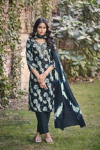 Ossm Sunshine Cotton Flex Discharge Printed Kurti Bottom With Dupatta