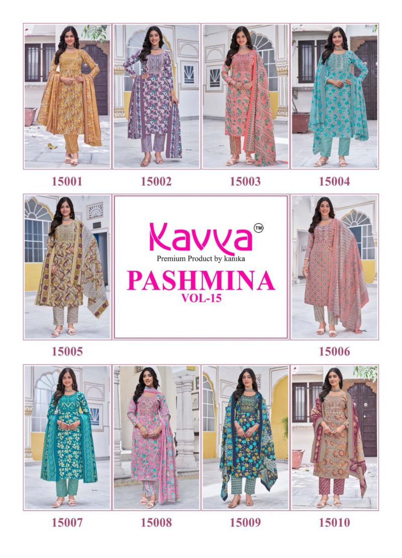 Kavya Pashmina Vol 15 Kurti Pant With Dupatta Collection
