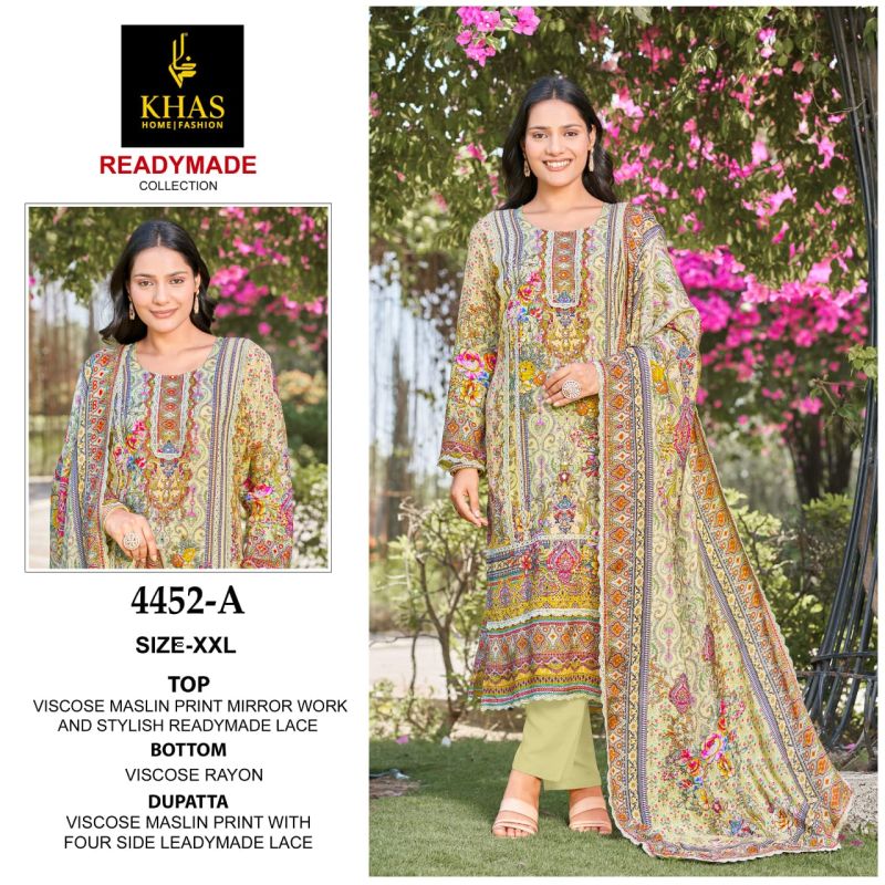 Khas 4452 Viscose Maslin Ready Made Pakistani Suits Collection