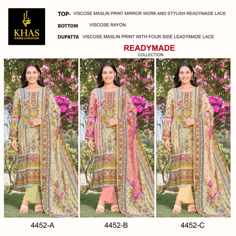 Khas 4452 Viscose Maslin Ready Made Pakistani Suits Collection