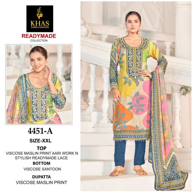 Khas 4450 And 4451 Viscose Maslin Ready Made Pakistani Suits
