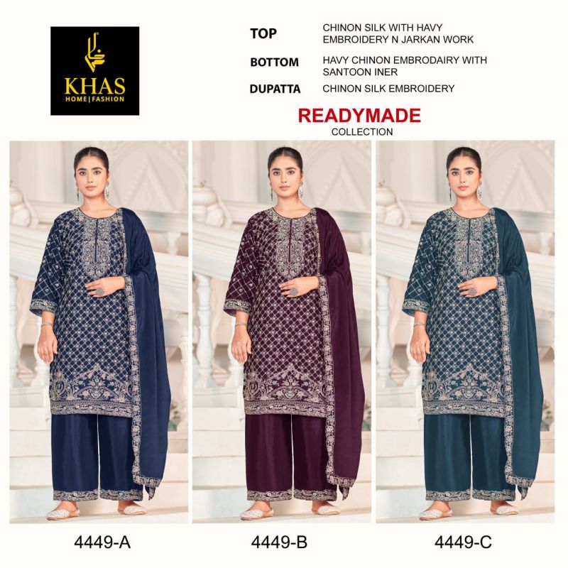 Khas 4449 Chinon Silk Ready Made Pakistani Suits Collection