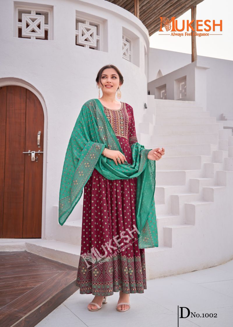 Mukesh Rang Leela Rayon Gown With Dupatta Collection