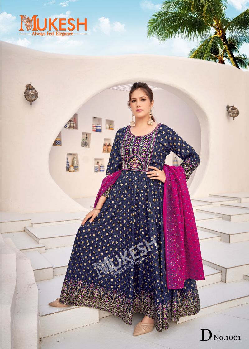 Mukesh Rang Leela Rayon Gown With Dupatta Collection