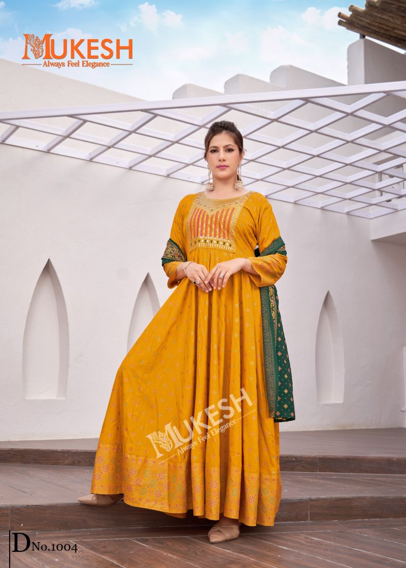 Mukesh Rang Leela Rayon Gown With Dupatta Collection