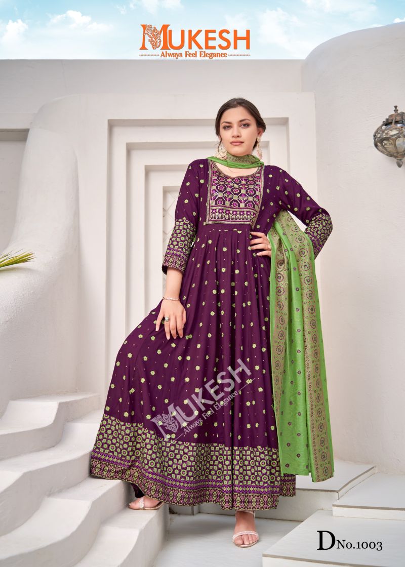 Mukesh Rang Leela Rayon Gown With Dupatta Collection