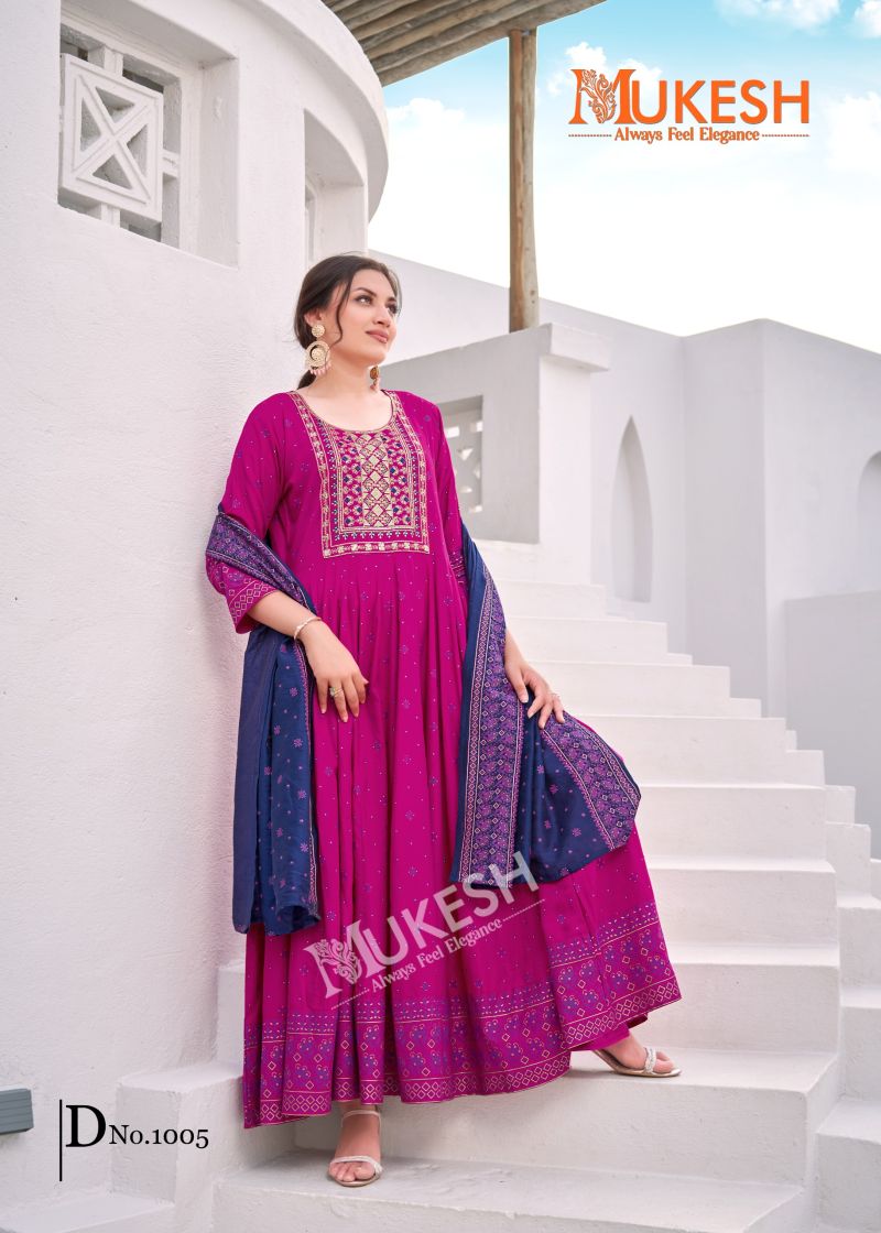 Mukesh Rang Leela Rayon Gown With Dupatta Collection