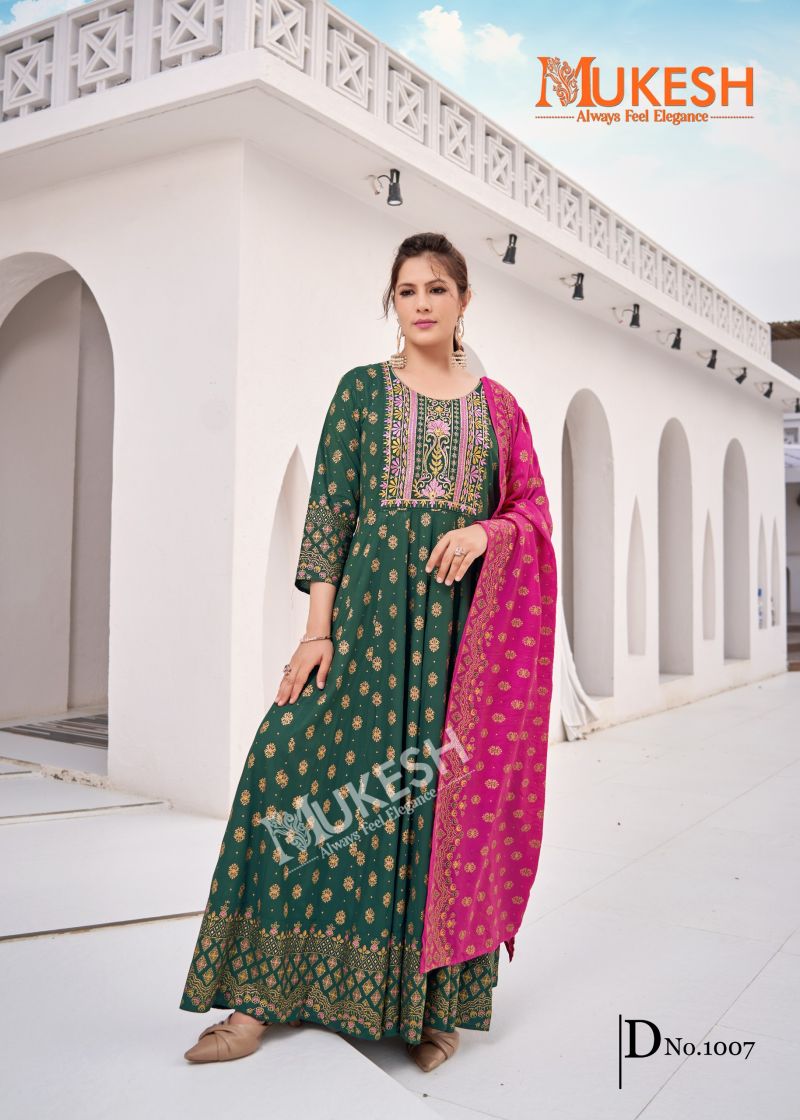 Mukesh Rang Leela Rayon Gown With Dupatta Collection