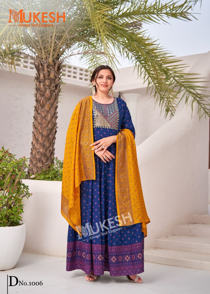 Mukesh Rang Leela Rayon Gown With Dupatta Collection