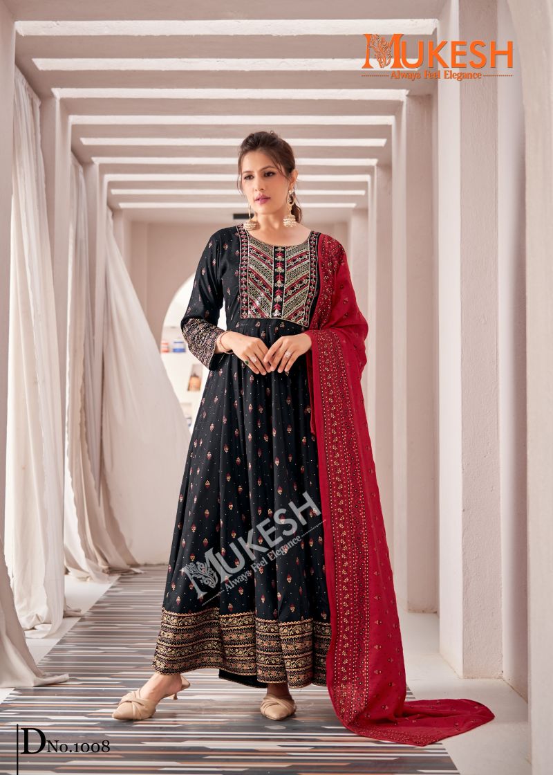 Mukesh Rang Leela Rayon Gown With Dupatta Collection