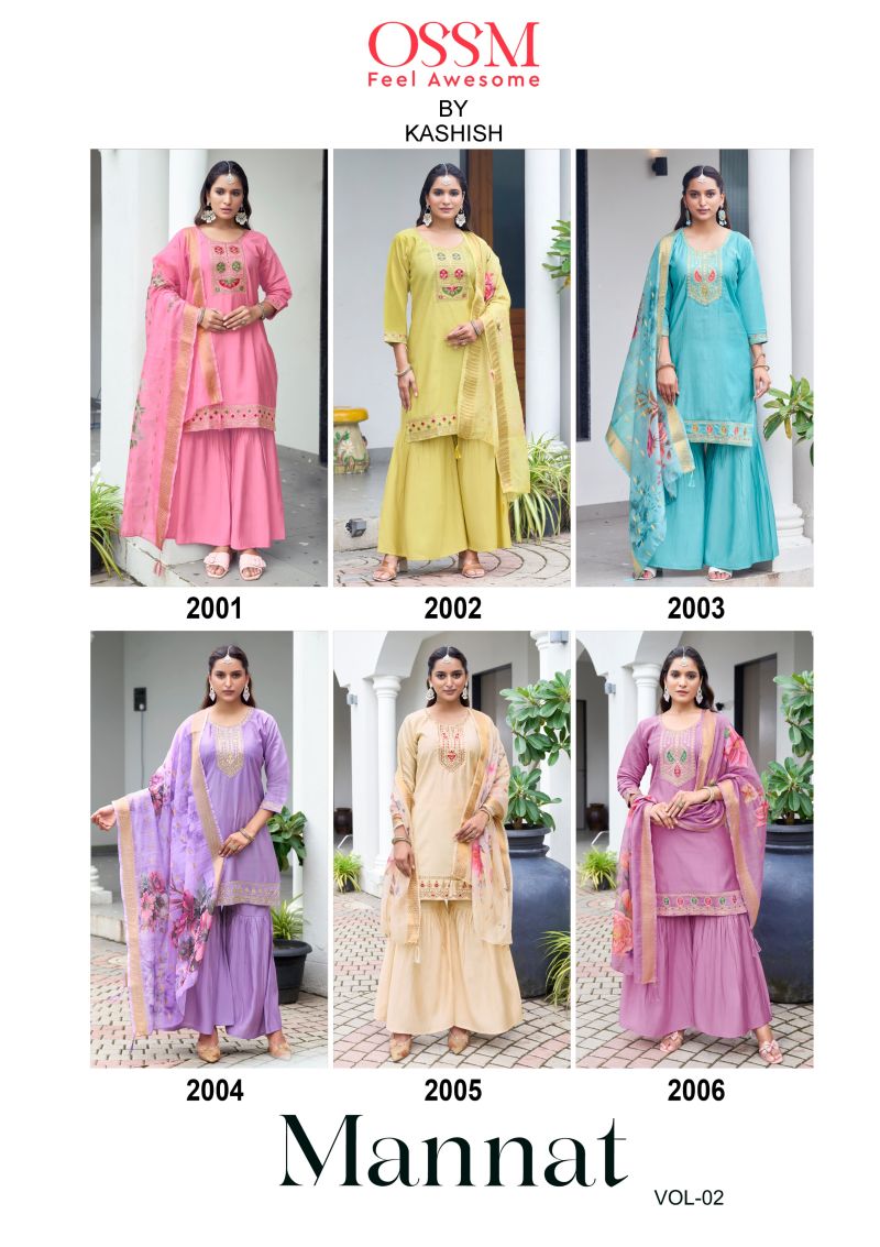 Ossm Mannat Sharara Vol 2 Viscose Roman Silk Readymade Collection