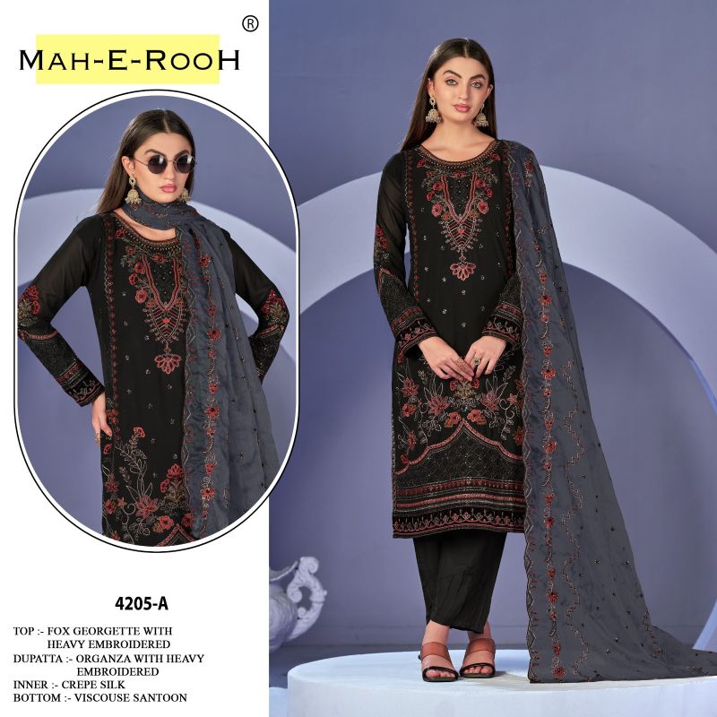 Mah E Rooh 4205 A To D Faux Georgette Designer Embroidered Suits