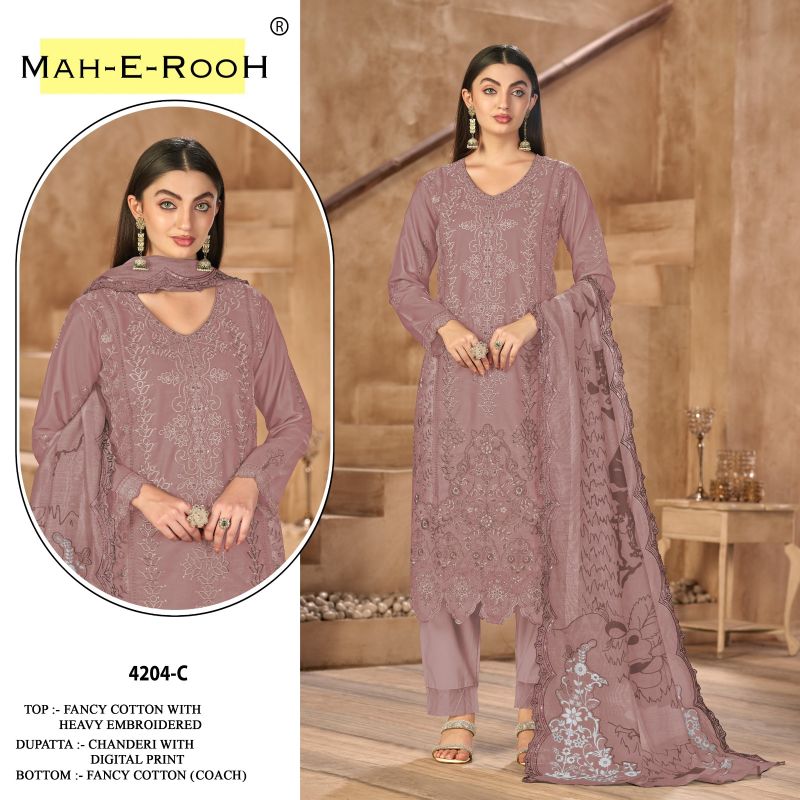 Mah E Rooh 4204 A To D Fancy Cotton With Embroidered Suits