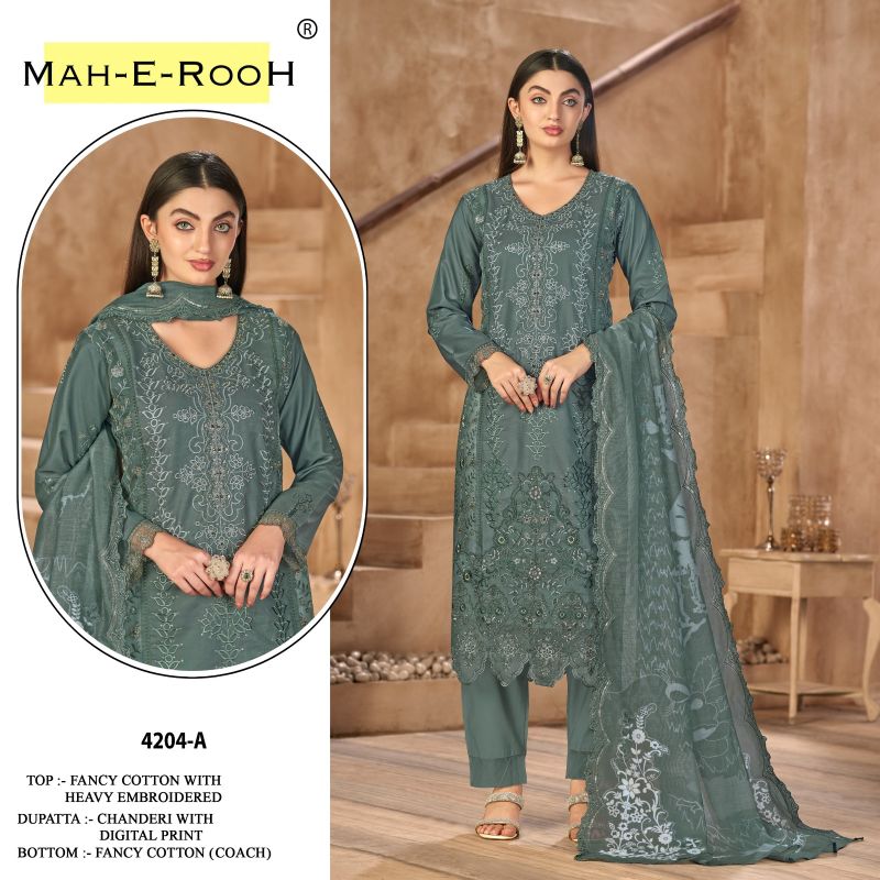 Mah E Rooh 4204 A To D Fancy Cotton With Embroidered Suits