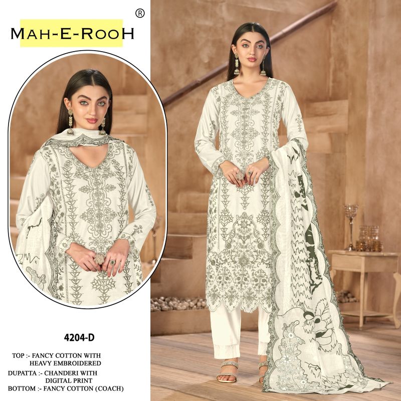 Mah E Rooh 4204 A To D Fancy Cotton With Embroidered Suits