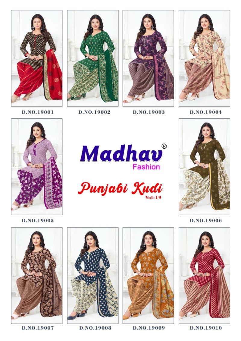 Madhav Punjabi Kudi Vol 19 Cotton Ptinted Ready Made Patiyala Dress
