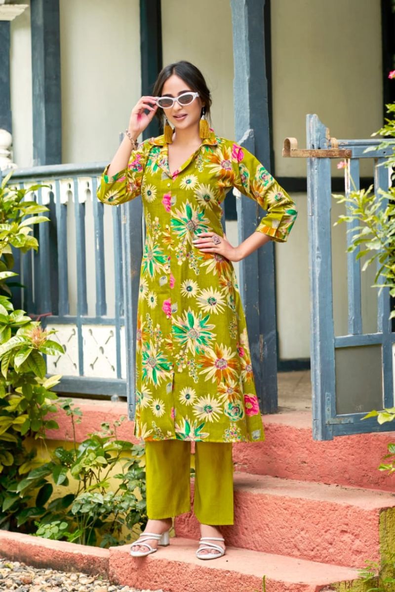 Ossm Rosy Vol 2 Vertican Discharge Printed Kurti With Bottom