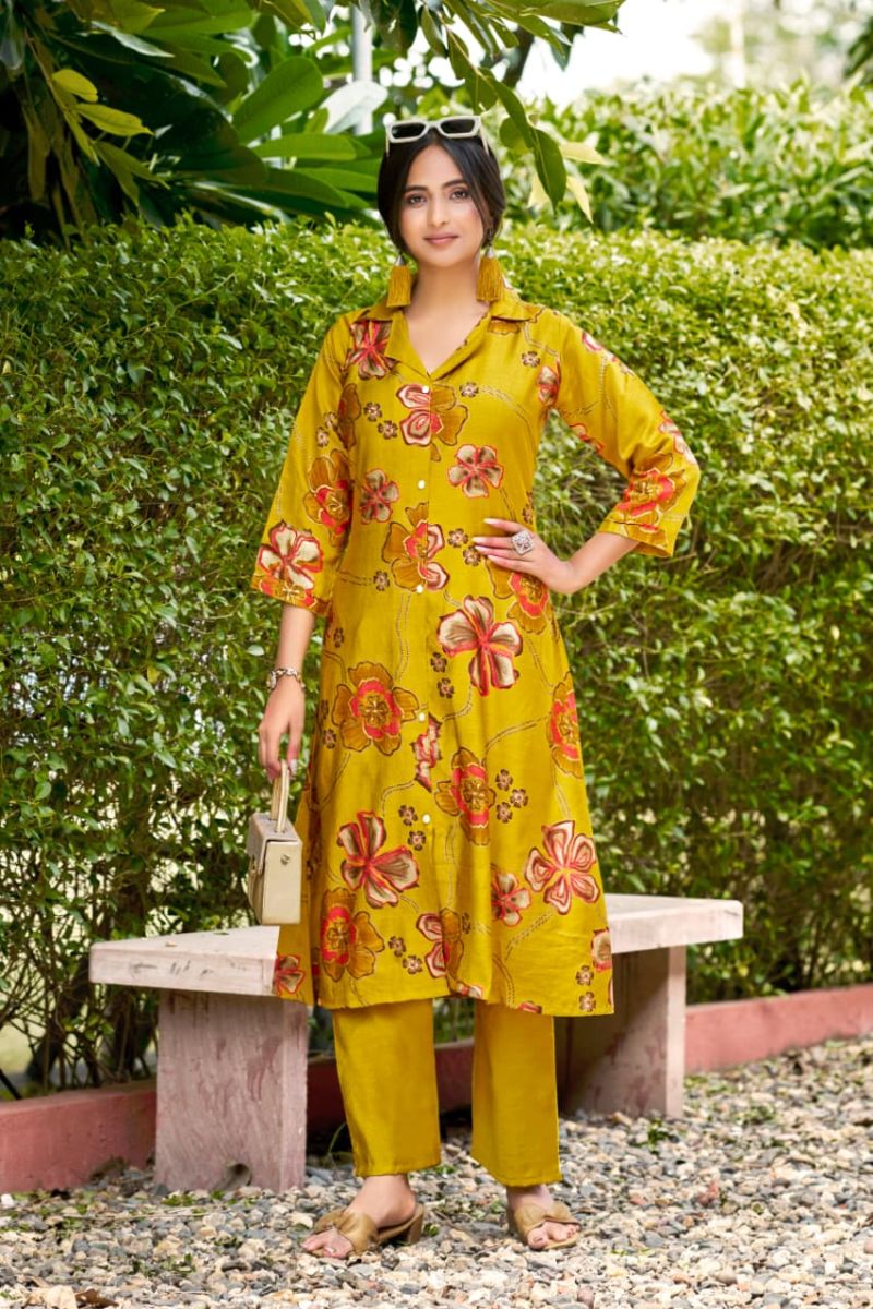 Ossm Rosy Vol 2 Vertican Discharge Printed Kurti With Bottom