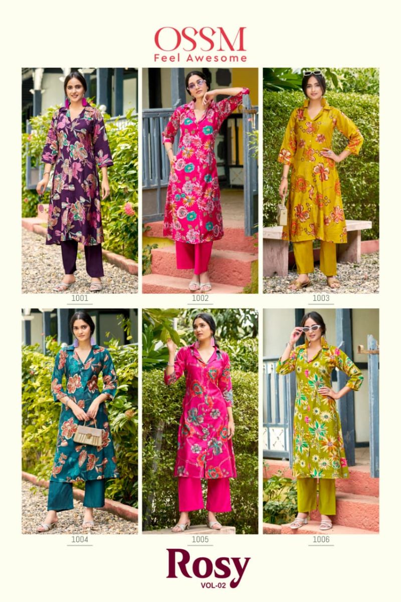 Ossm Rosy Vol 2 Vertican Discharge Printed Kurti With Bottom