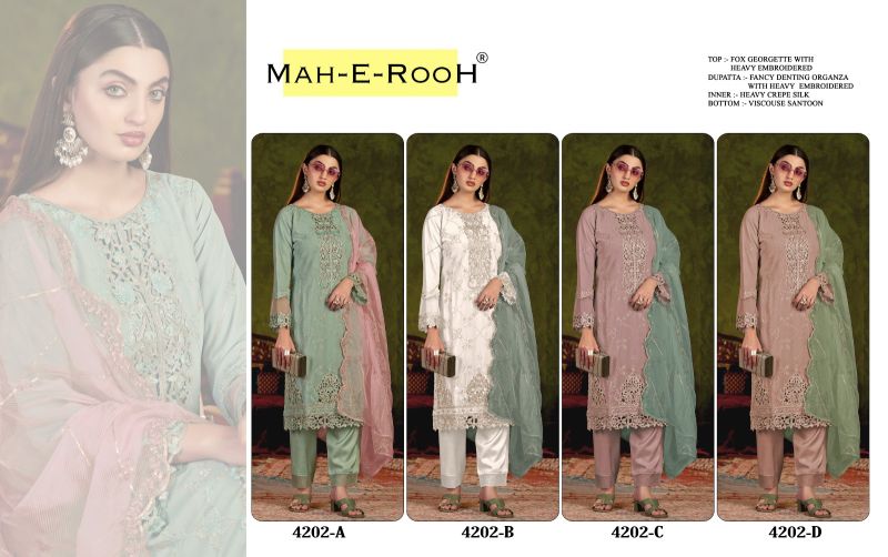 Mah E Rooh 4202 A To D Georgette Embriodered Suits Collection