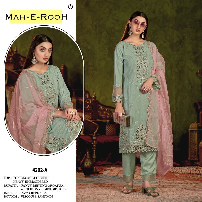 Mah E Rooh 4202 A To D Georgette Embriodered Suits Collection