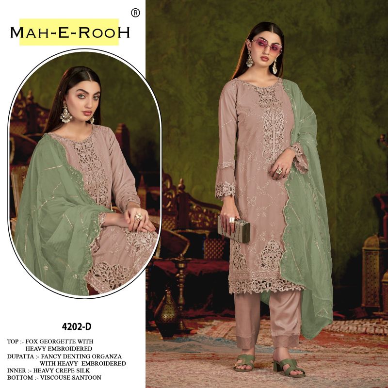 Mah E Rooh 4202 A To D Georgette Embriodered Suits Collection