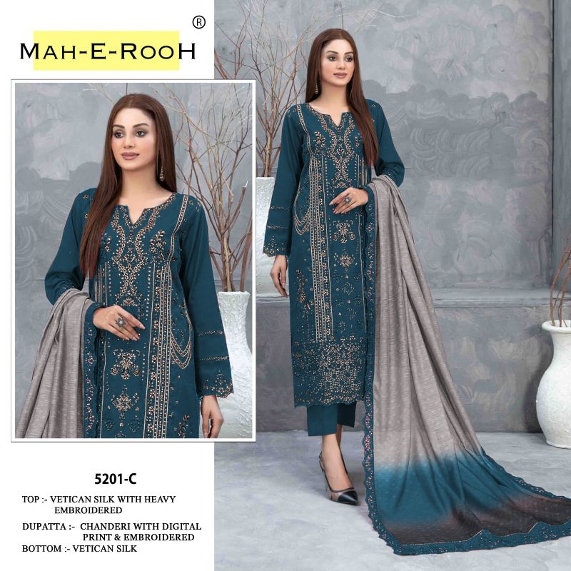 Mah E Rooh 5201 A To D Vetican Silk With Embrioderd Suits