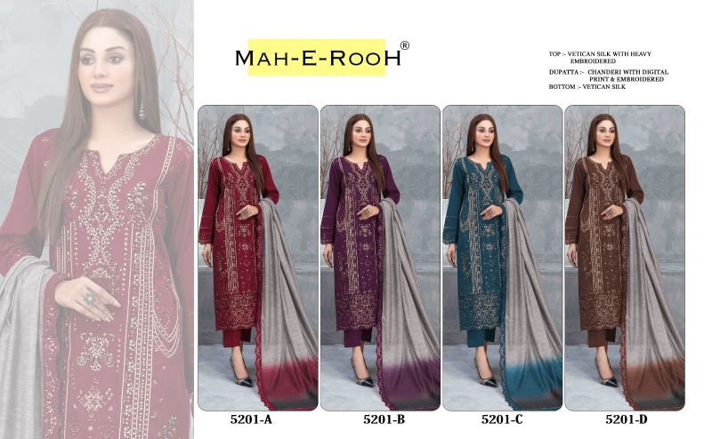 Mah E Rooh 5201 A To D Vetican Silk With Embrioderd Suits
