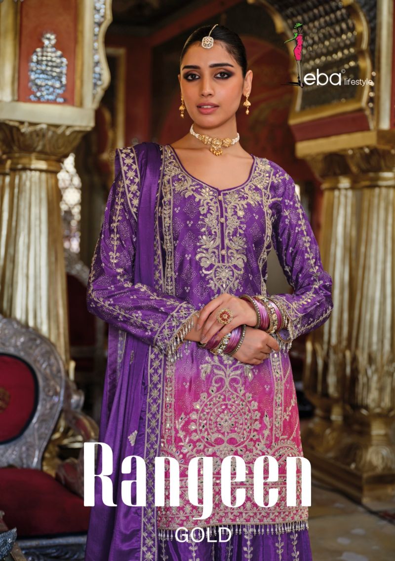 Eba Rangeen Gold Chinon Digital Printed Ready Made Collection