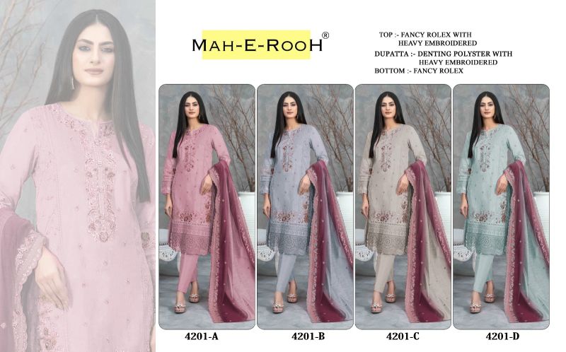 Mah E Rooh 4201 A To D Fancy Rolex With Embriodered Suits