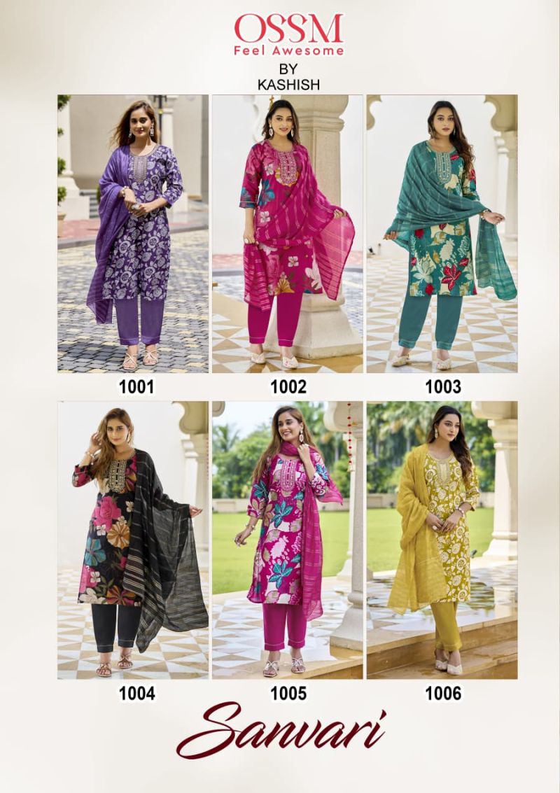 Ossm Sanvari Vetican Embroidery Work Kurti Pant And Dupatta