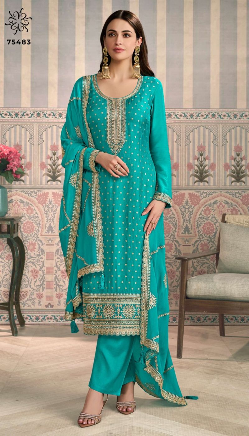 Vinay Kuleesh Jasleen Chinon Embroidered Designer Salwar Suits