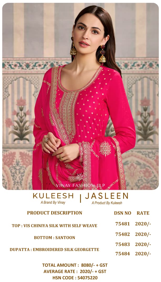 Vinay Kuleesh Jasleen Chinon Embroidered Designer Salwar Suits