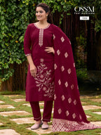 Ossm Shagun Viscose Roman Silk Kurti Pant And Dupatta Collection