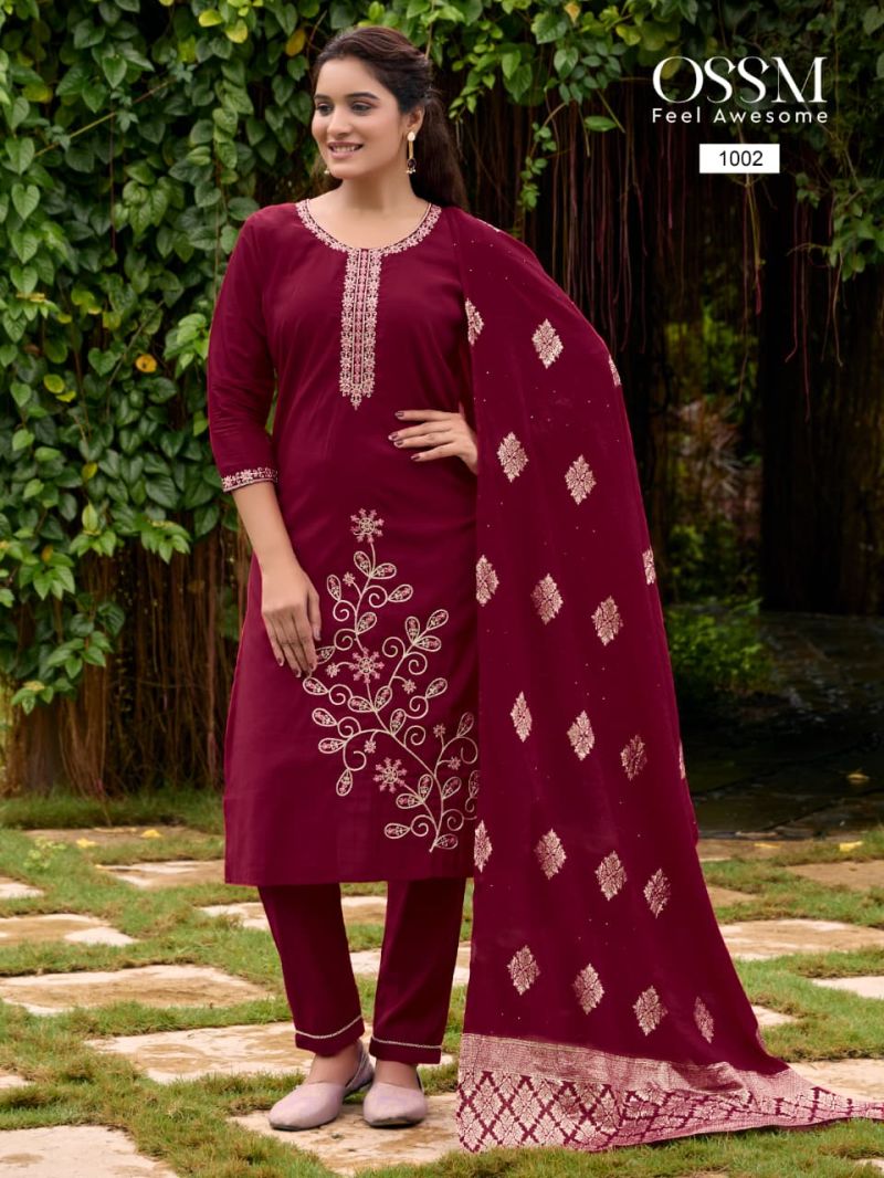 Ossm Shagun Viscose Roman Silk Kurti Pant And Dupatta Collection