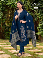 Ossm Shagun Viscose Roman Silk Kurti Pant And Dupatta Collection