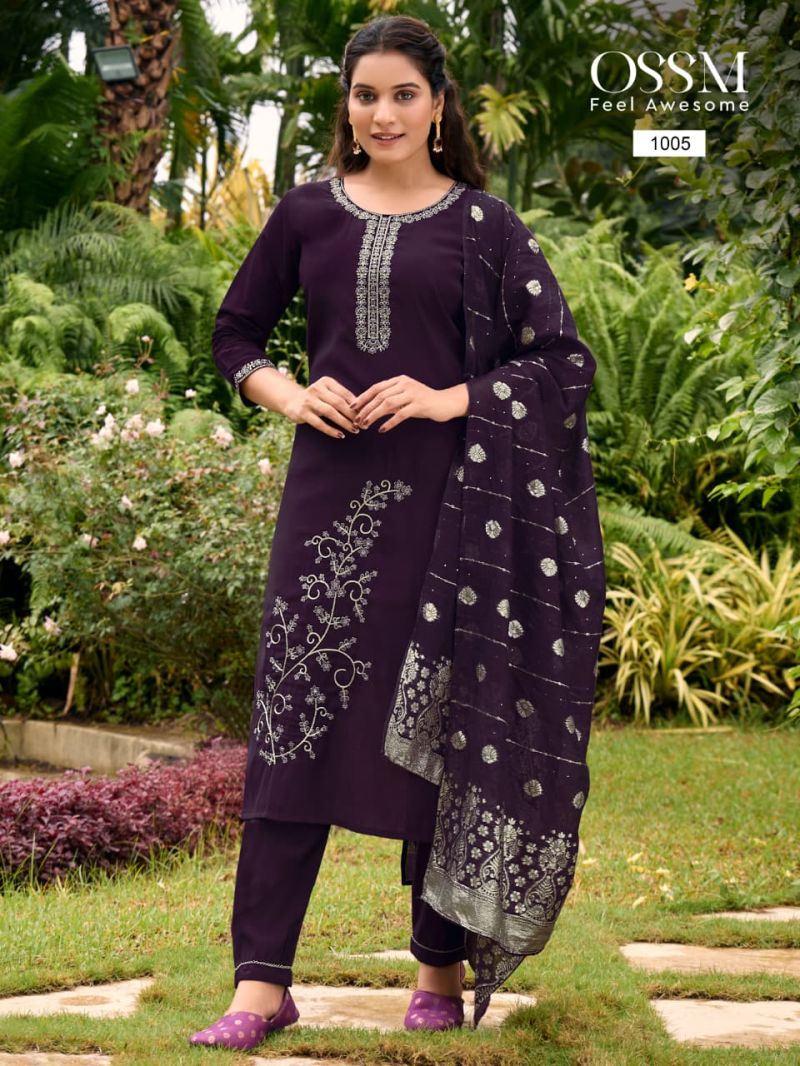 Ossm Shagun Viscose Roman Silk Kurti Pant And Dupatta Collection