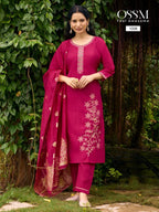 Ossm Shagun Viscose Roman Silk Kurti Pant And Dupatta Collection