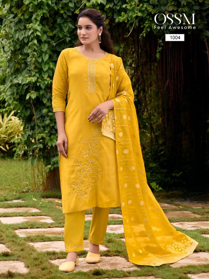 Ossm Shagun Viscose Roman Silk Kurti Pant And Dupatta Collection