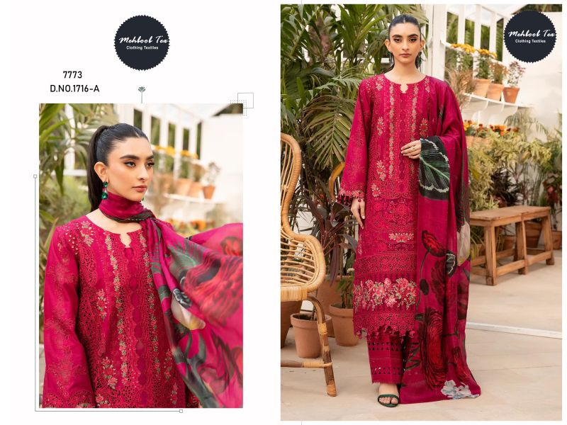 Mehboob Tex 1716 A Lawn Dupatta Cotton Embroidery Salwar Suits
