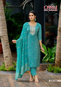 Ossm Mishu Vol 3 Roman Simmer Embroidery Kurti Pant And Dupatta