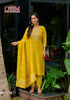 Ossm Mishu Vol 3 Roman Simmer Embroidery Kurti Pant And Dupatta