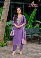 Ossm Mishu Vol 3 Roman Simmer Embroidery Kurti Pant And Dupatta