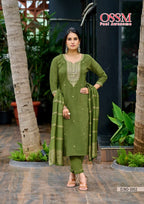 Ossm Mishu Vol 3 Roman Simmer Embroidery Kurti Pant And Dupatta