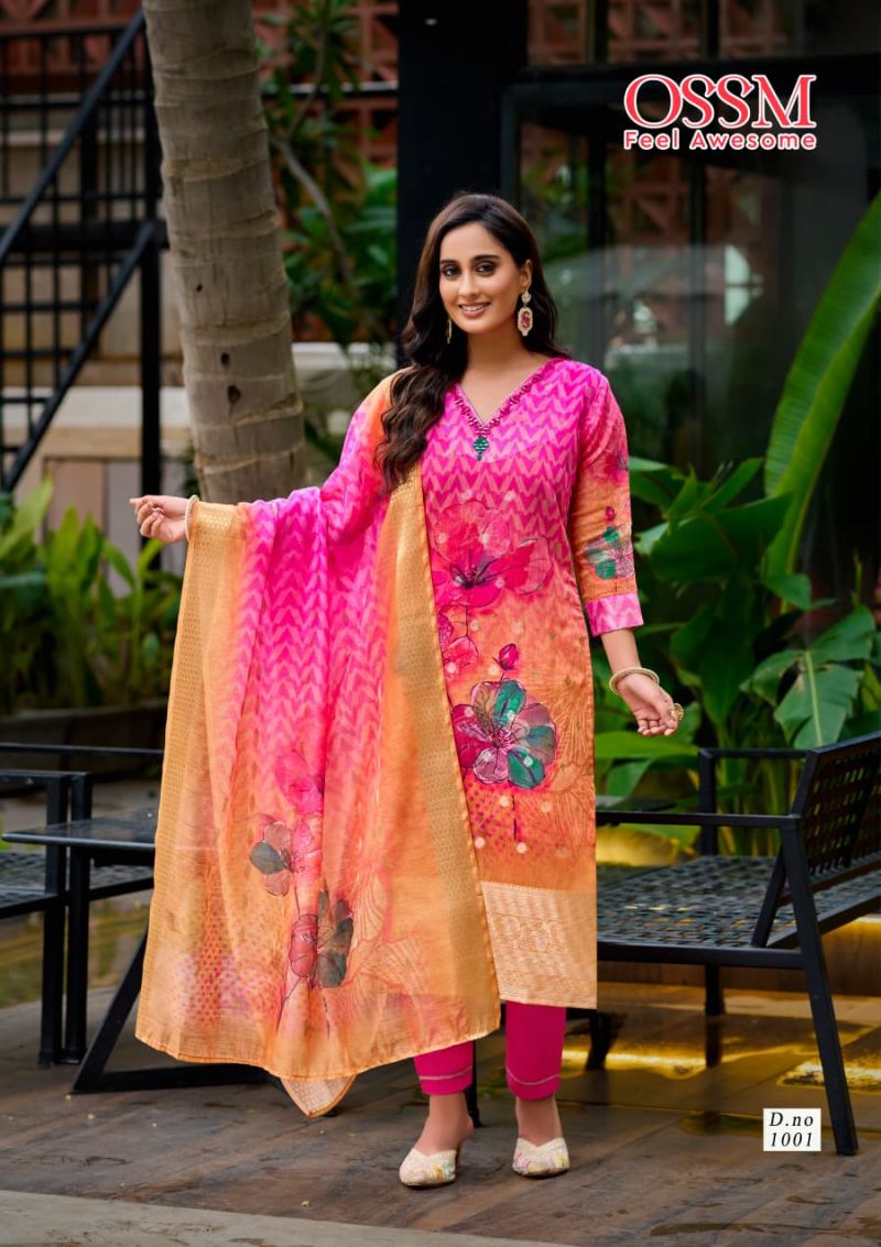 Ossm Sajni Silk Jacquard Printed Kurti Pant And Dupatta Collection
