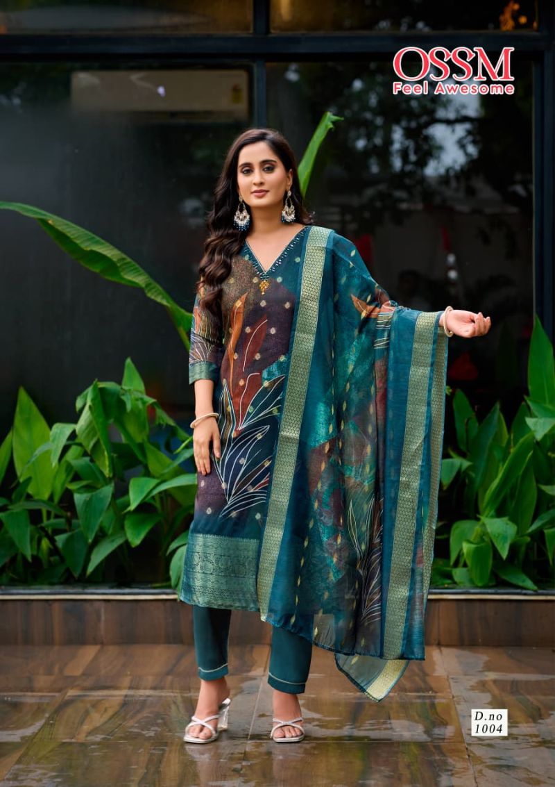 Ossm Sajni Silk Jacquard Printed Kurti Pant And Dupatta Collection